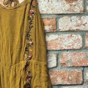 Free People Mustard Yellow Embroidered Romper